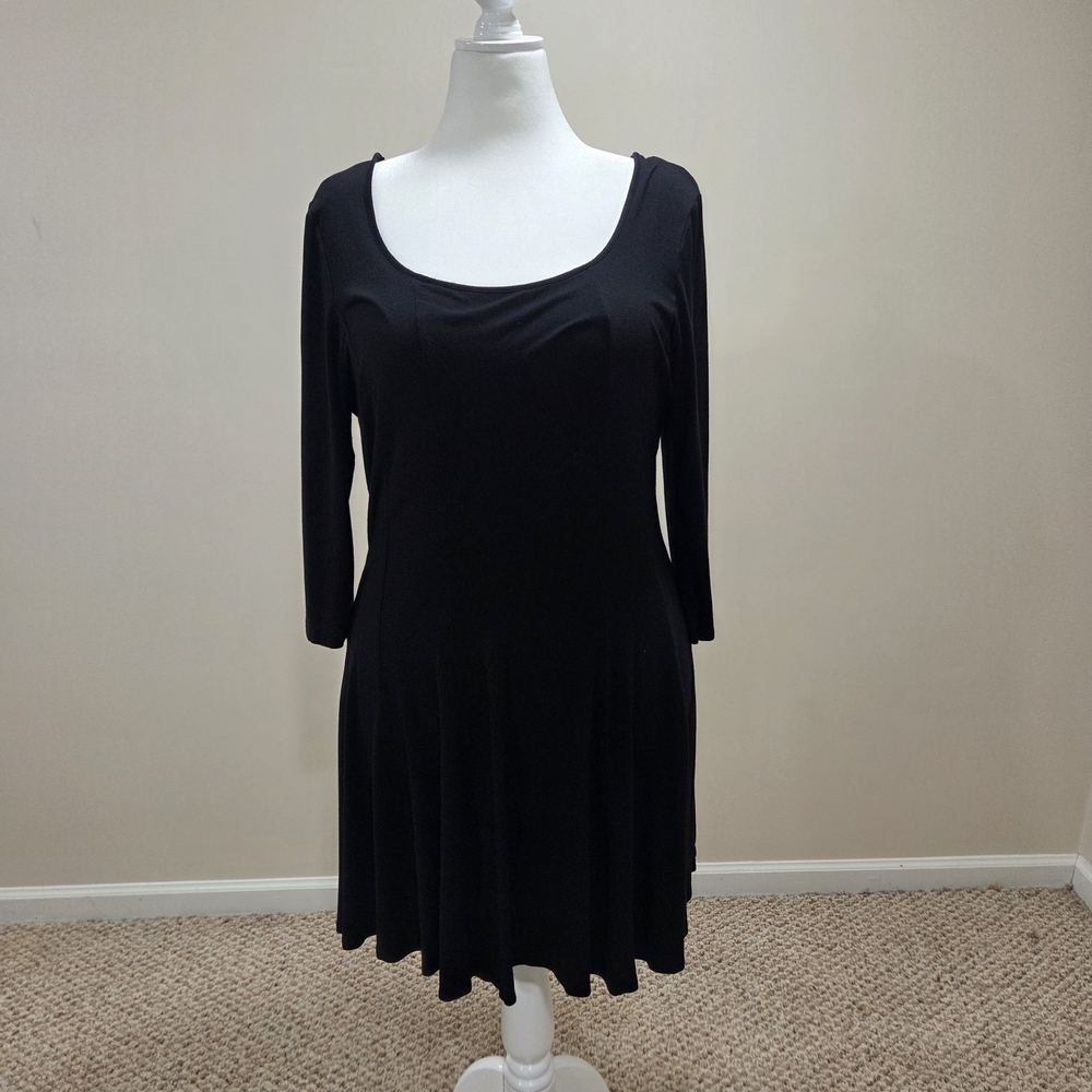 Deb Black Scoop Neck Long Sleeve Fit-and-Flare Dress